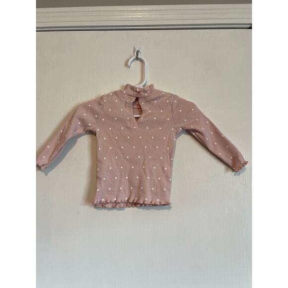 7 For All Mankind pink polka dot mock neck top long sleeve ribbed Size 12 mo - Picture 2 of 7